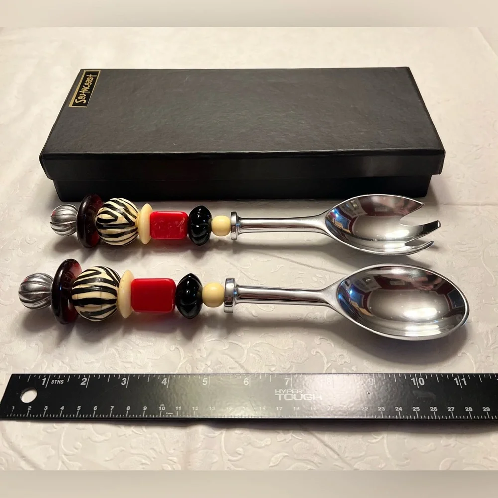 Elegant Silver and Red Serving Utensil Set